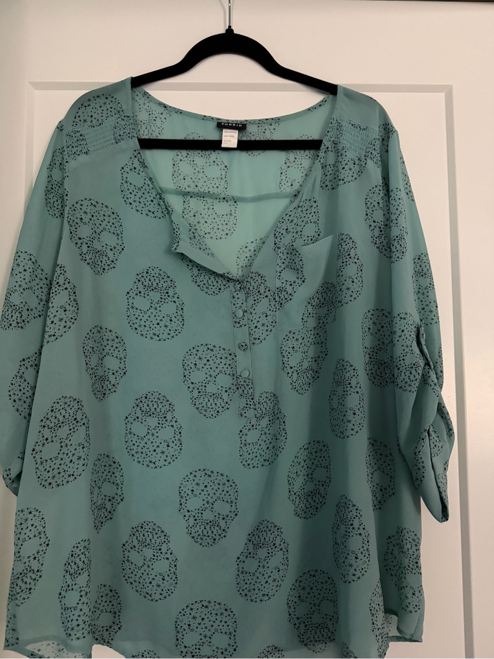 torrid Teal Skull Print Henley Tunic